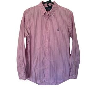 Ralph Lauren Custom Fit Pink Stripe Long‎ Sleeve Button Down Shirt Men